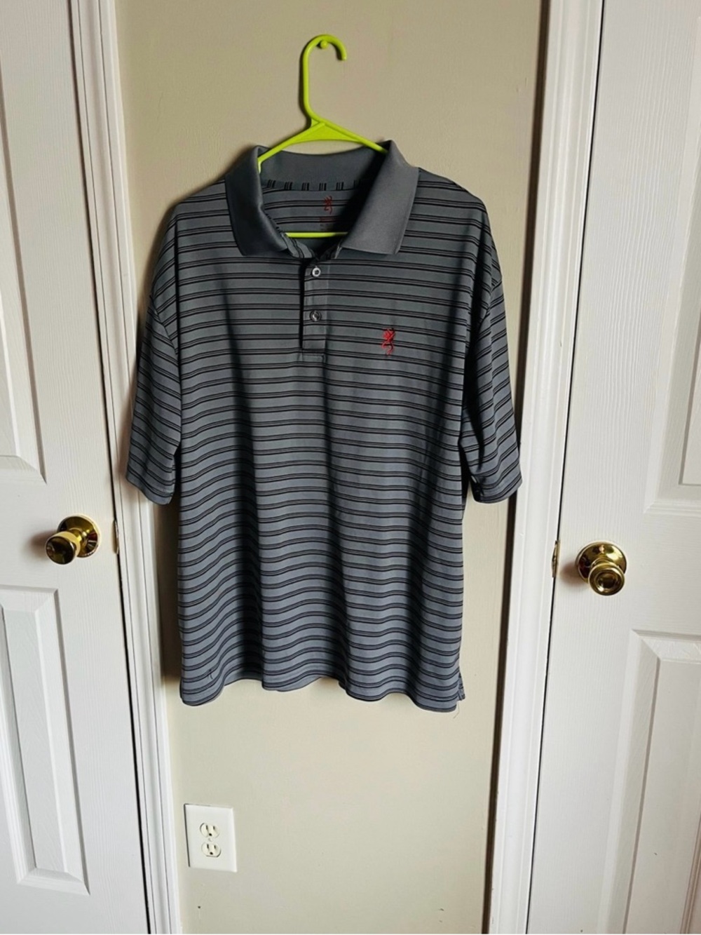 Browning Gray Striped Polo with Red Logo XL